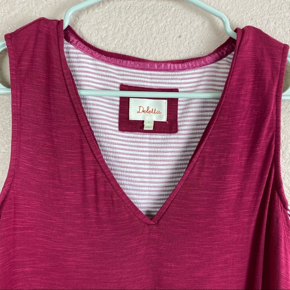 Anthro Deletta Fuchsia Overlay Striped V Neck S - Picture 3 of 12